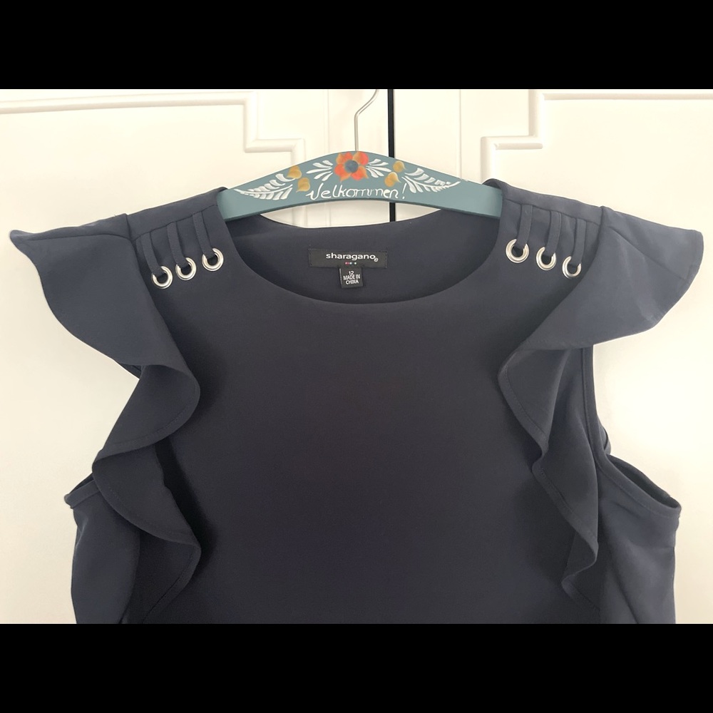 Ruffle, sleeveless navy dress, brand new, size 12